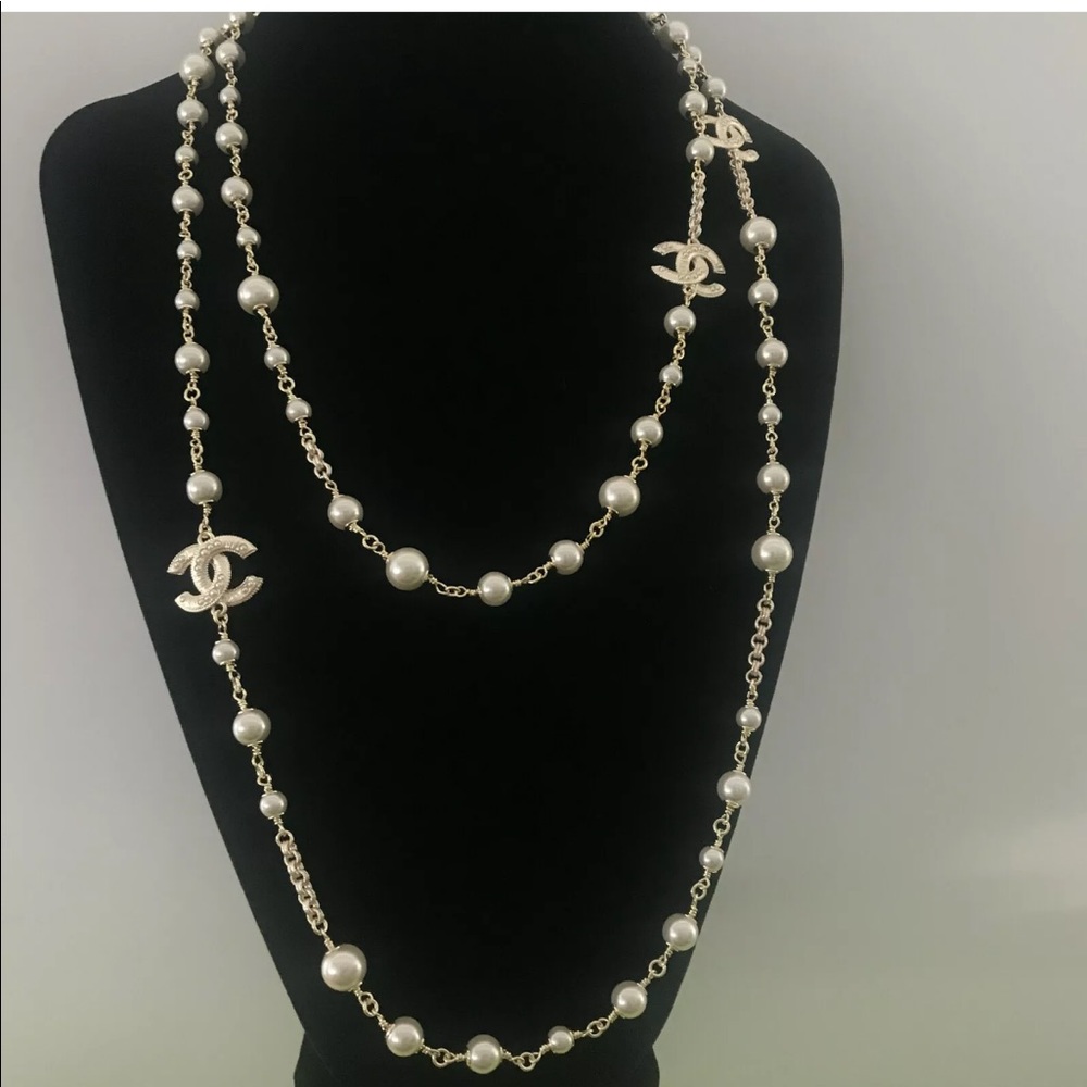 New CC Pearl Necklace 3 CC Logo Gold Chain…